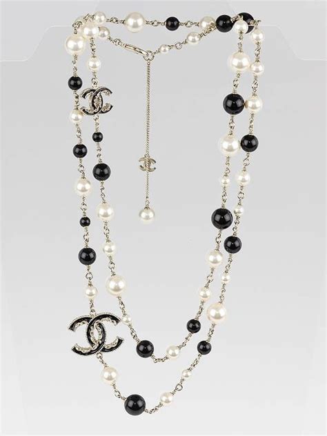 chanel black and white necklace|chanel long necklace with logo.